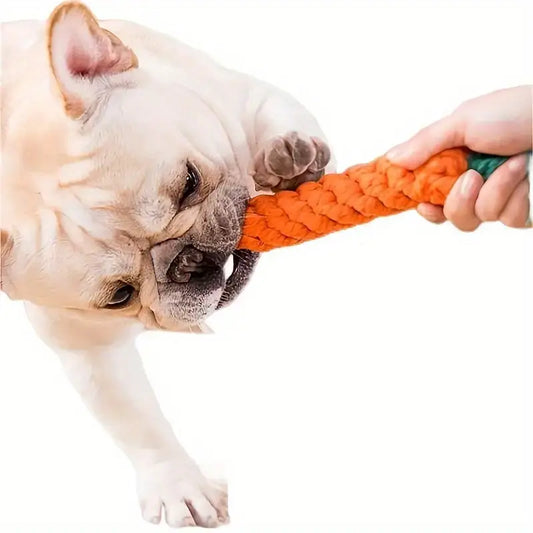 Interactive, durable carrot-shaped dog toy with a tassel