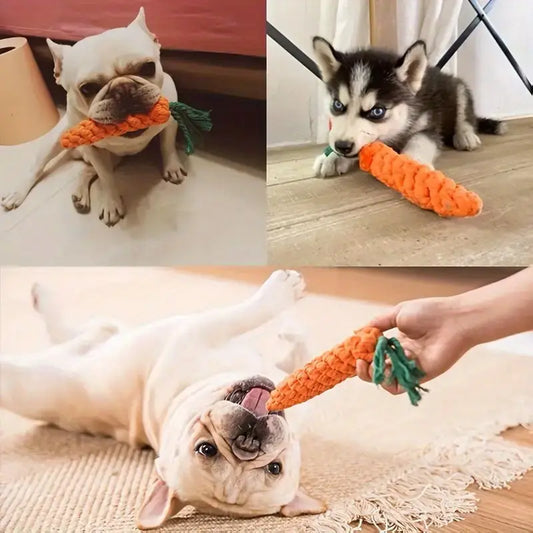 Interactive, durable carrot-shaped dog toy with a tassel